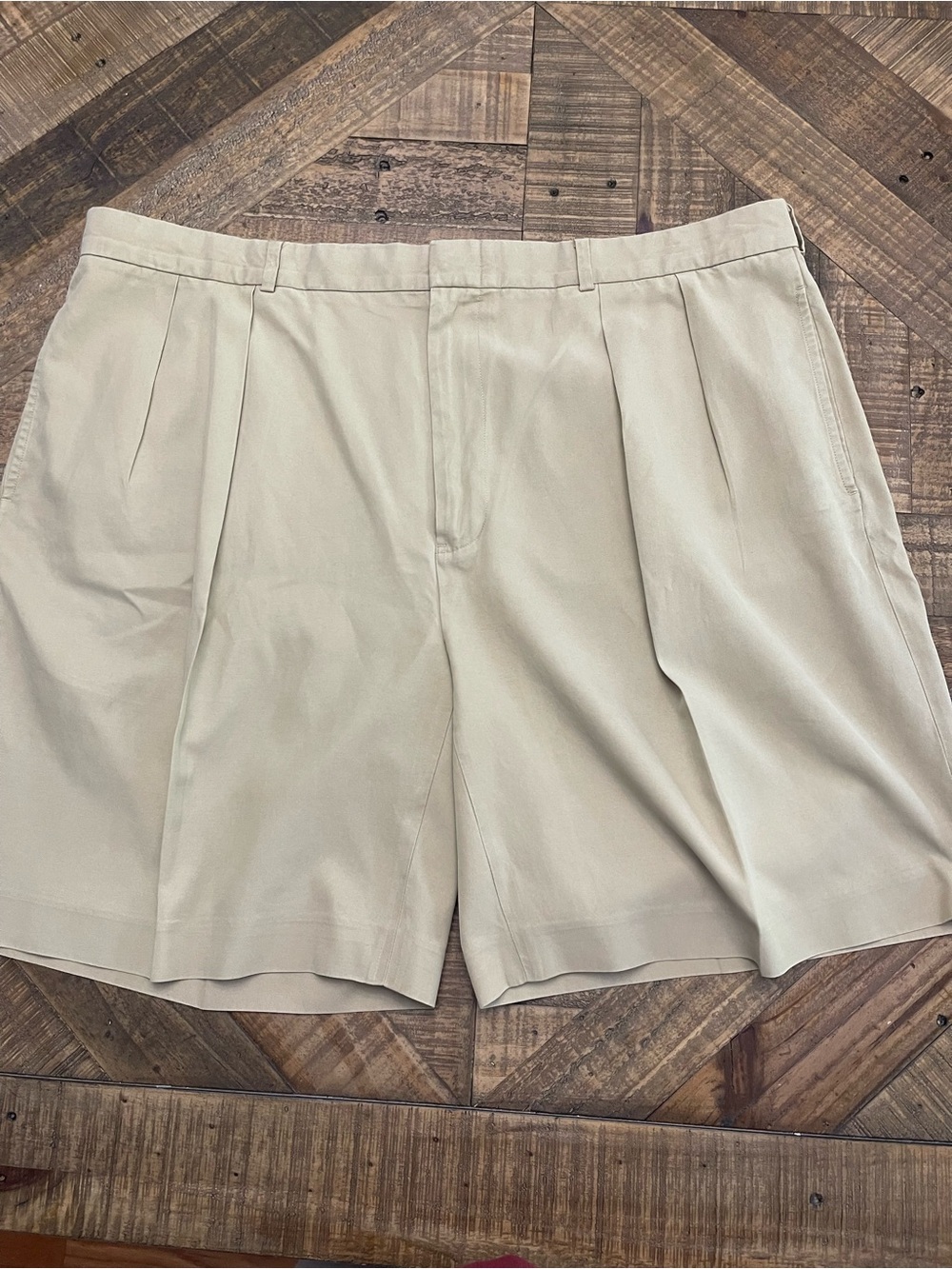 VTG Polo Ralph Lauren Mens Pleated Chino Shorts Size 42 Khaki Silk Cotton Blend